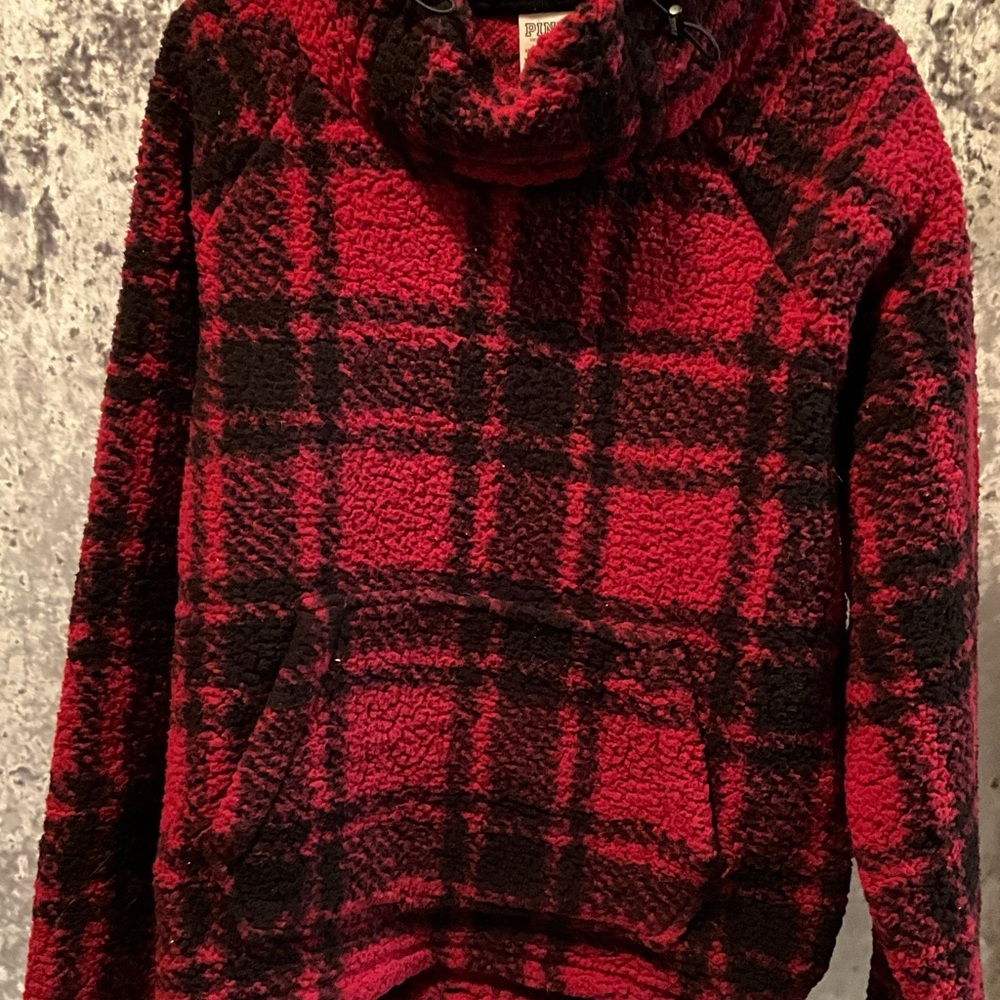 XS PINK Victoria's Secret Red and Black Cowl Neck Sweater
